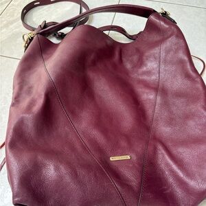 Rebecca Minkoff deep purple hued Burgundy Leather large zipper hobo bag